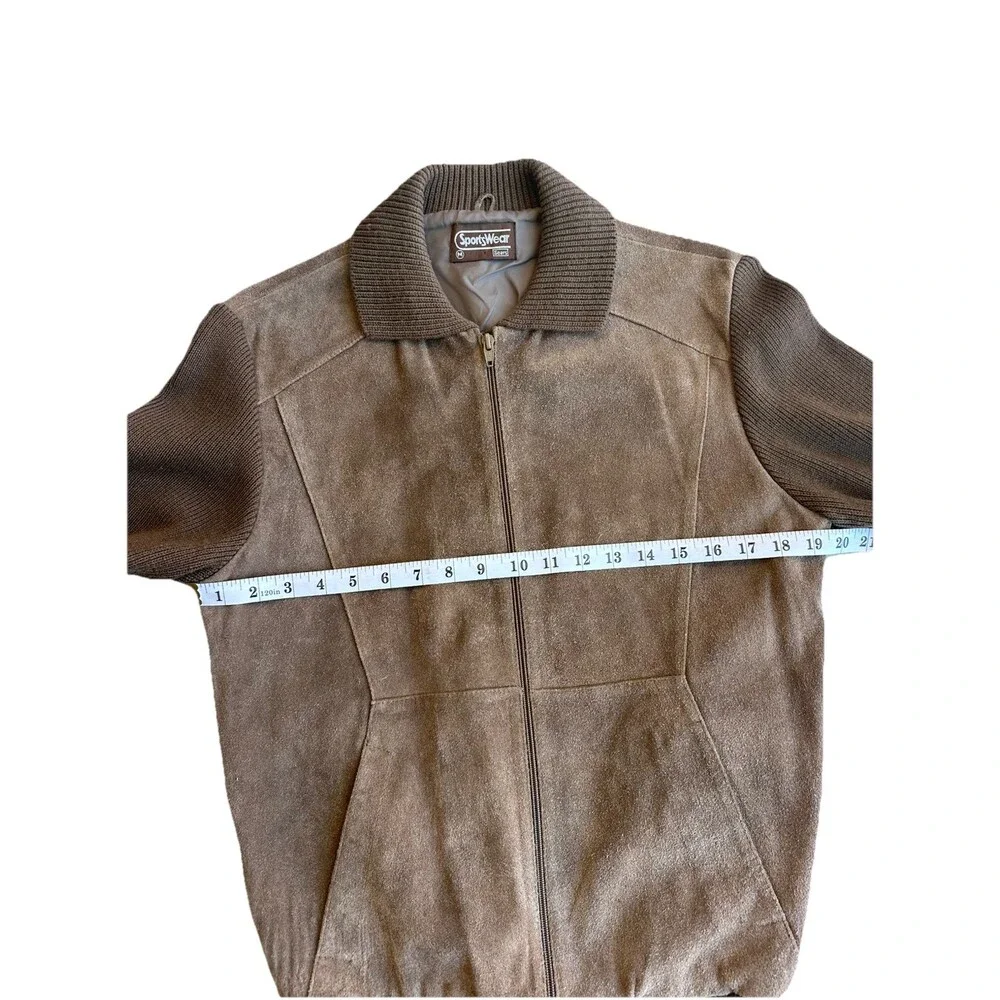 Vintage Sears Sportswear Suede Leather Bomber Jacket Men’s Large Brown Knit...